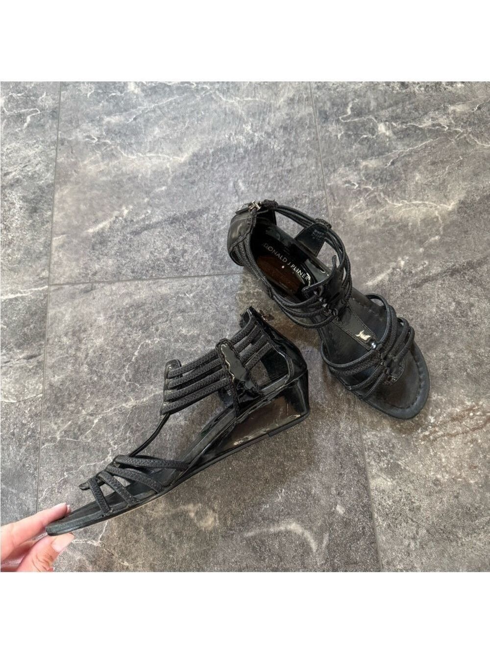 Donald J. Pliner Black Flat Sandals Shoes With Zipper Size 8